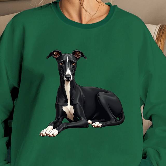 TEMU Women' Crew Neck Sweatshirt With Greyhound Graphic Print - Casual Polyester Knit Pullover For Fall & Spring, Fall Casual Wear | Graphic Sweatshirt | Knit Construction, Dog Lover Gifts