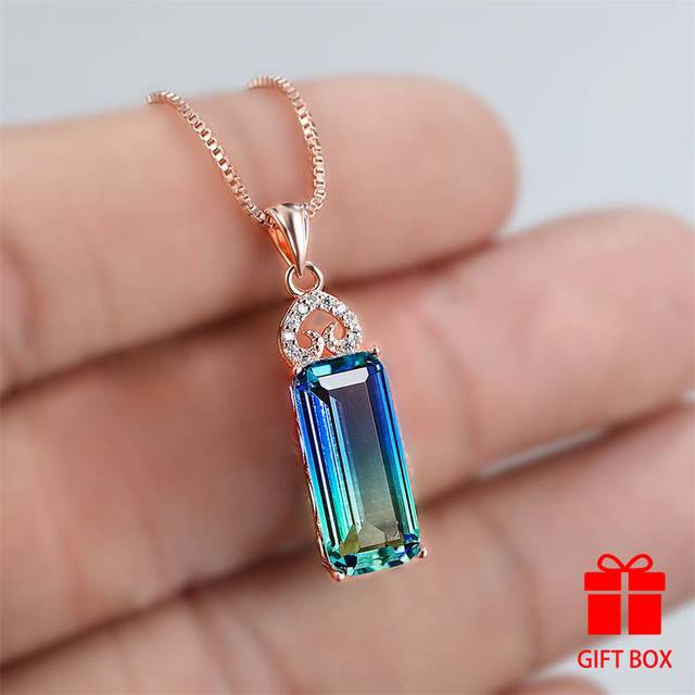 TEMU 1pc - Rectangle Cut Synthetic Zirconia Pendant , Copper , Jewelry For & -, For Christmas & 's Day
