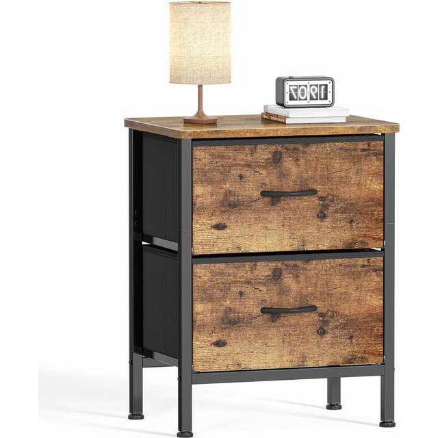 Bedside Cabinet with 2 Large Capacity Fabric Storage Drawers, 54.5cm Height Sofa Side Table End Tables - Brown (54.5cm H X 42cm W X 30cm D)