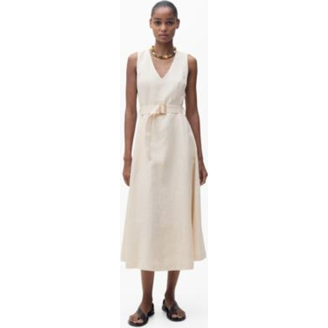 Belt linen dress beige - Woman - 24 - MANGO - Beige