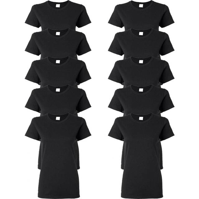 (Black, XL) 10x Ladies Womens Cotton Blank Plain Crew Neck Short Sleeve T-Shirt Tee Top Bulk