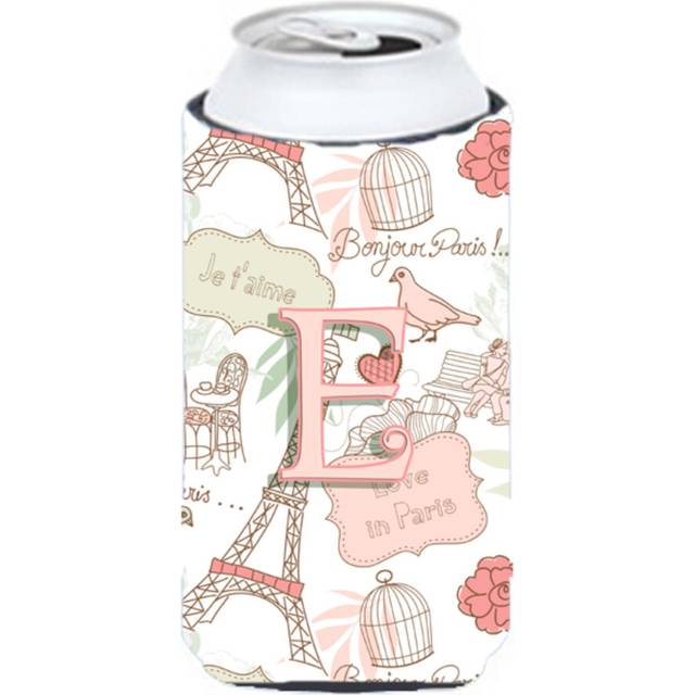 Letter E Love in Paris Pink Tall Boy Beverage Insulator Hugger CJ2002-ETBC
