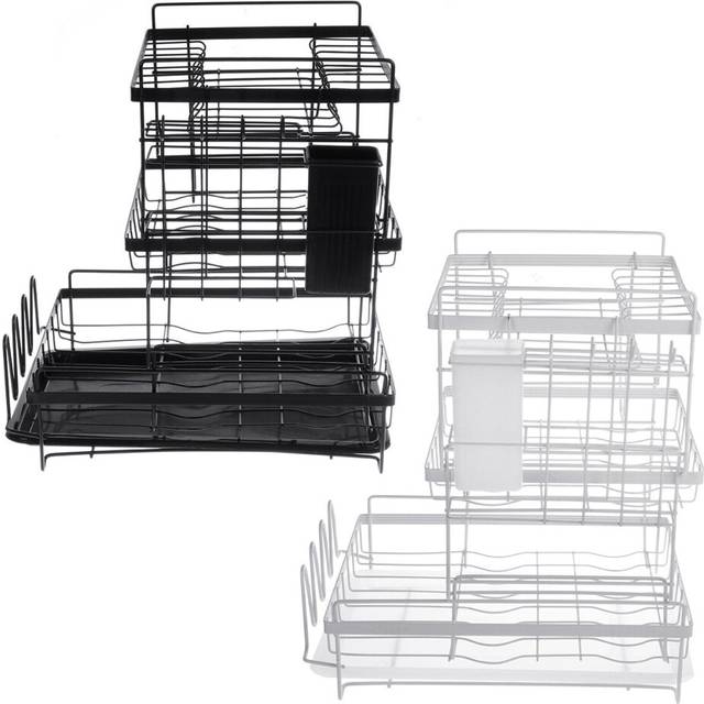 (Black) 3 Tier Multifunctional Kitchen Drying Dish Rack Over Sink Drainer Shelf