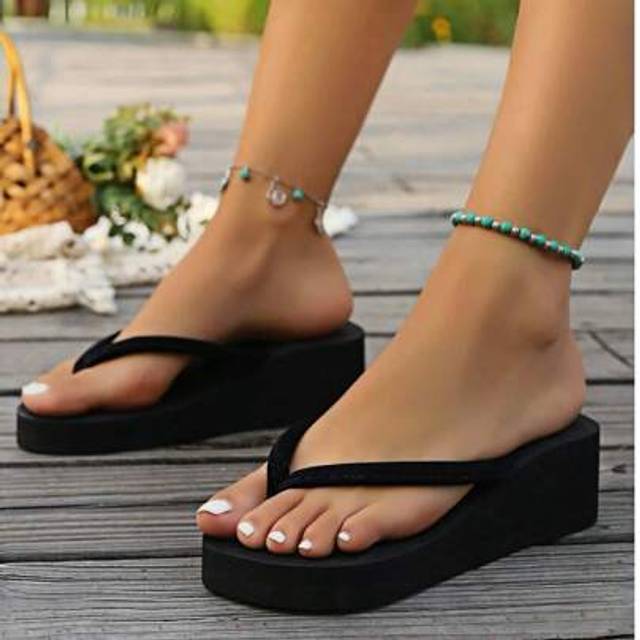 Enkelt mode för kvinnor utomhus strandtromsandaler,EVA halkfri botten Kvinnor Flip Flops Sommar - Svart 5cm (CN35,CN36,CN37,CN38,CN39,CN40,CN41,CN42)