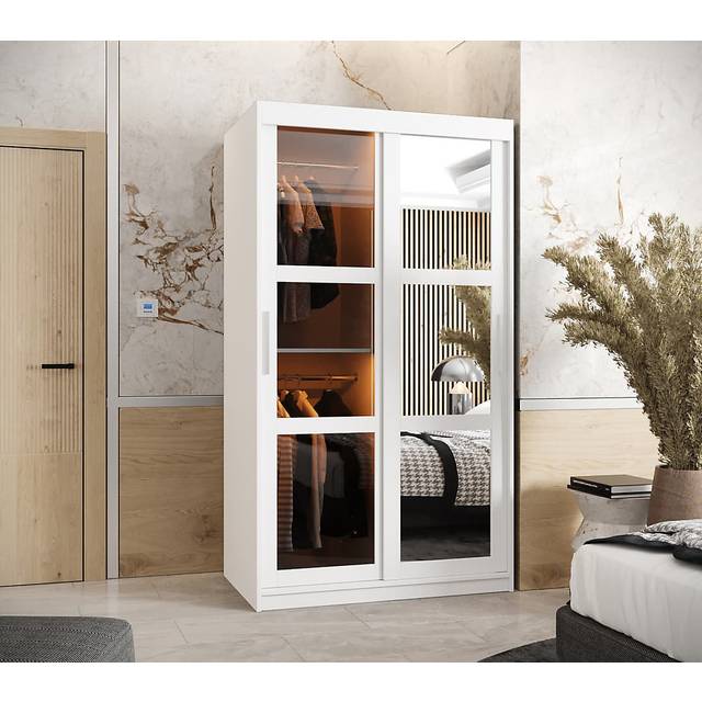 Bernardine II Sliding Door Wardrobe with Shelves in White Matt (200cm H X 100cm W X 62cm D)