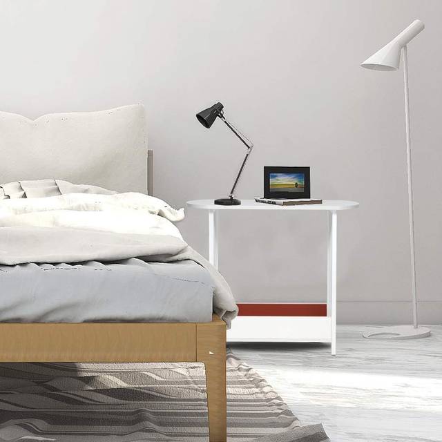 End Table Oval Side Table for Small Spaces, Sofa Side Table for Living Room Balcony Side Table with Storage - White (52cm H X 60cm W X 29cm D)