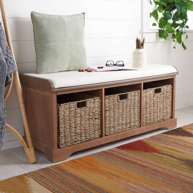 Loane Wicker Storage Bench - Dark Brown (20cm H X 47cm W X 16cm D)