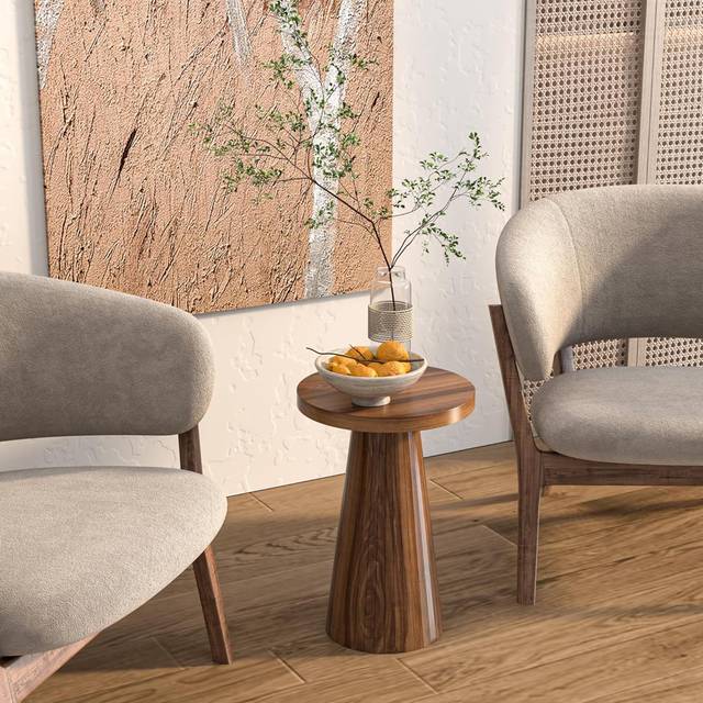 Mid Century Elegant Design Modern Night Stand Circle Bedside Table Side Table - Walnut (24.64cm H X 3.05cm W X 23.88cm D)