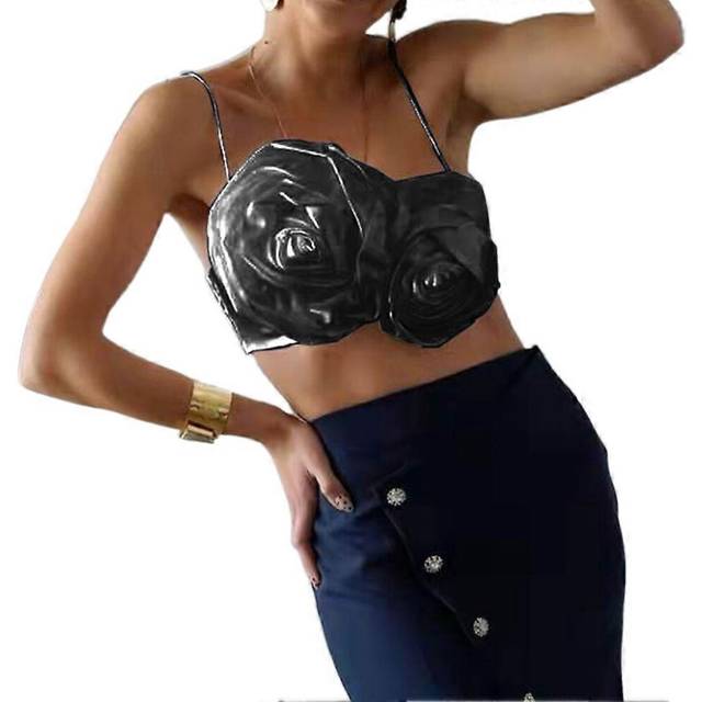 (L, Black) 2025 New Floral Spaghetti Strap Women Crop Top Backless Summer Elegant Tank Tops Sexy Fashion Casual Cami Sleeveless