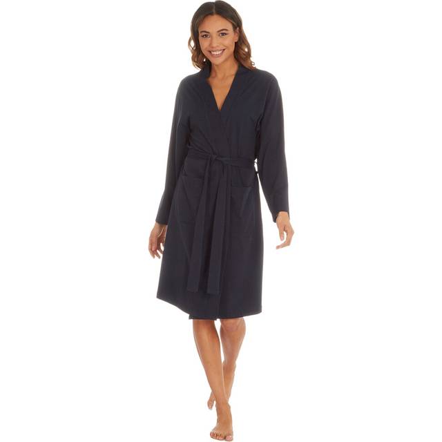 (Blue, Small) Ladies Recycled Yarn No Collar Kimono Robe Summer Lightweight Dressing Gown Size S-Xl
