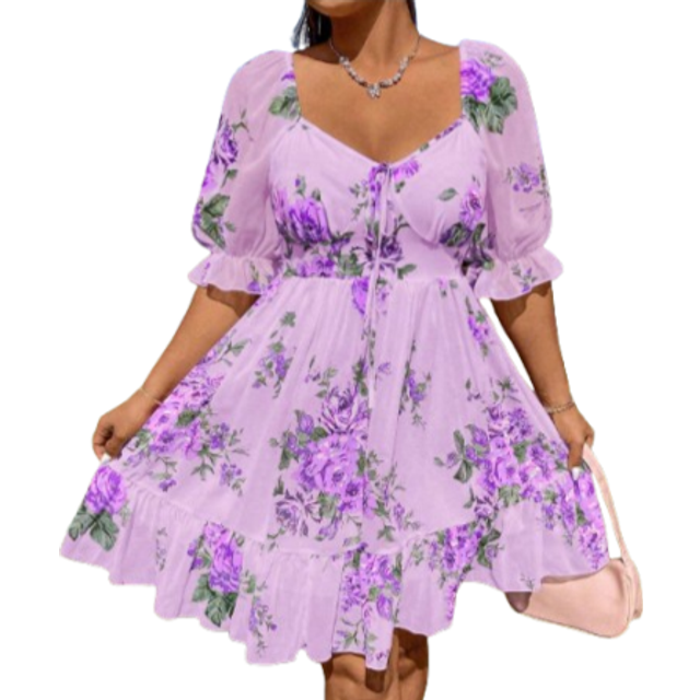 Sunnyshic Plus Size Elegant Vacation Summer Boho Dress With Flower Print Vacation Beach Outfits Women