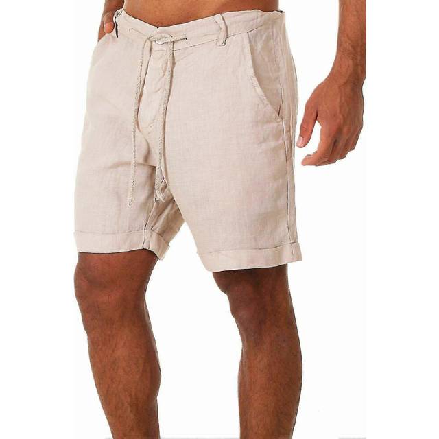 (3XL, Khaki) Men Solid Summer Shorts Beach Shorts Drawstring Short Sweatpants Pockets Elastic Waist Casual Trousers Multi-color Optional