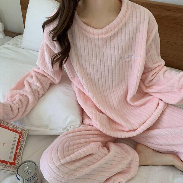 (Pink, One Size) Thickened Women's Pajamas Loose Pajamas Set Casual Homewear Suit Autumn Winter