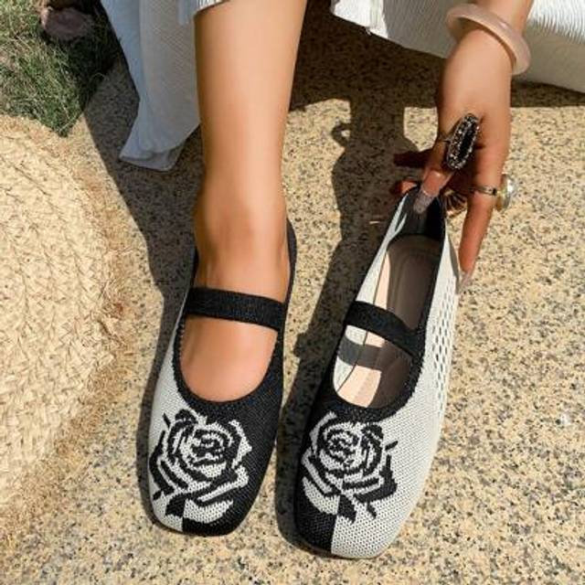 SHEIN Princess Mary Jane Slip-On Flats, Casual Woven Pointy Toe Comfort Shoes For Women, Spring/Summer
