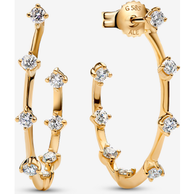 Pandora Era Lab-Grown Diamond Station Hoop Earrings - 14k gold / Lab-grown diamond - Clear - one size