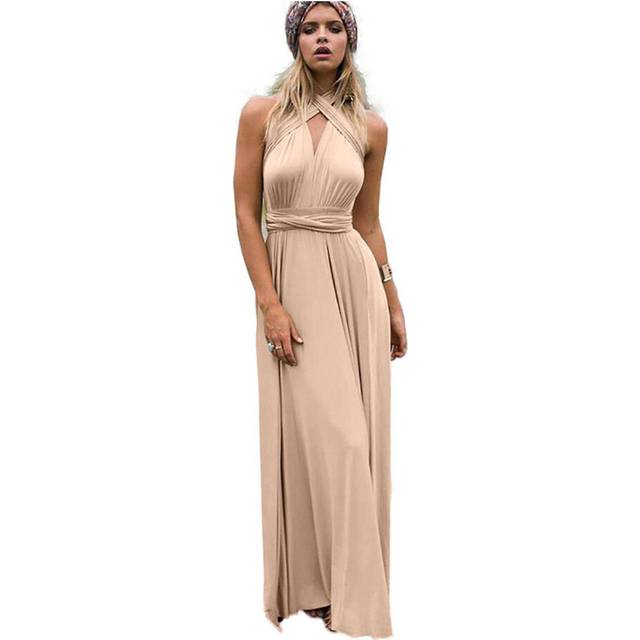 (S, Champagne) Hot Sale Womens Sexy Dresses V-neck Backless Pleated Evening Dresses Sleeveless Off Shoulder