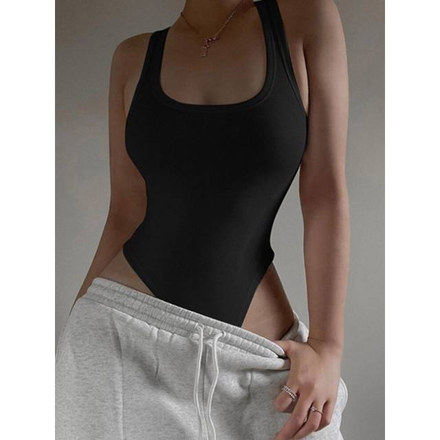 (black, S) Sleeveless Knit Bodysuit Hot Summer Sexy Bodycon Off Shoulder Halter Tops Casual Street Bodice For Women ClubWear