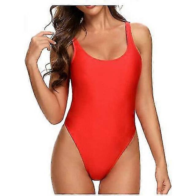 (S, Red) 2025 Swimsuit for Women&#39;s Retro Inspired High Cut Low Back One Piece Swimwear Bathing Suits S-2XL