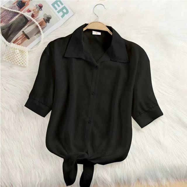 (black, L) New Womens Tops Fashion Women Summer Chiffon Blouse Short Sleeve Casual Shirt White Ropa Mujer Blusas Feminino