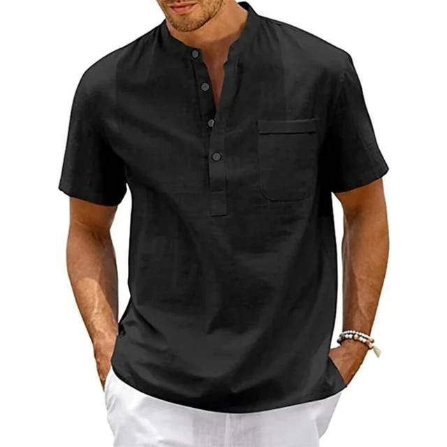 (black, L) Casual Men's Short-Sleeved Cotton Linen T-shirt, S-3XL