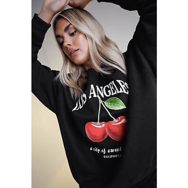 Yours Curve Black 'Los Angeles' Cherry Sweatshirt, Women's Curve & Plus Size, Yours - 22-24