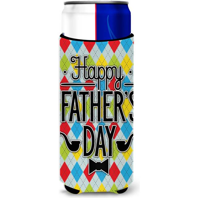 Caroline's Treasures Happy Father's Day Argyle Michelob Ultra Hugger For Slim Cans  Multicolor