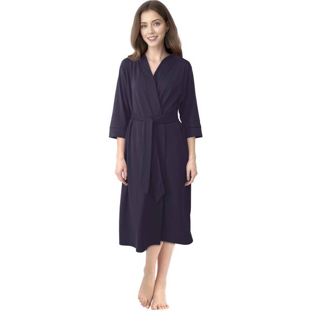 NY Threads Women's Robe Long Knit Bathrobe 3/4 Sleeves Soft Kimono Lightweight Loungewear  Large  Royal Purple