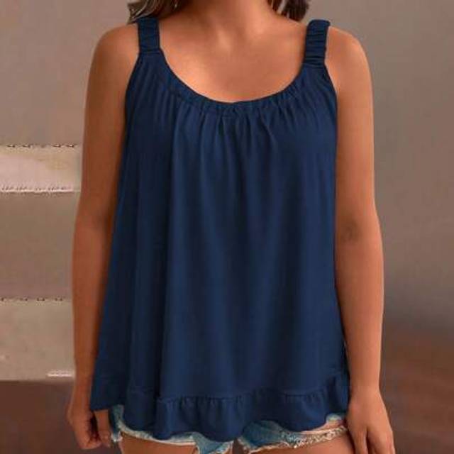 SHEIN Plus Size Summer Casual Solid Color Ruffled Hem Tank Top