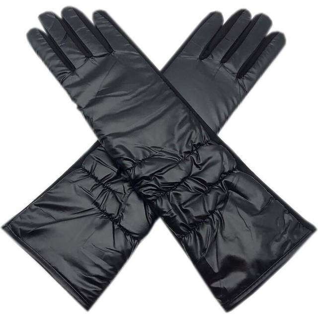 (One Size, Black-1) Gloves winter ladies gloves suede long 35CM arm suede fashion suede touch