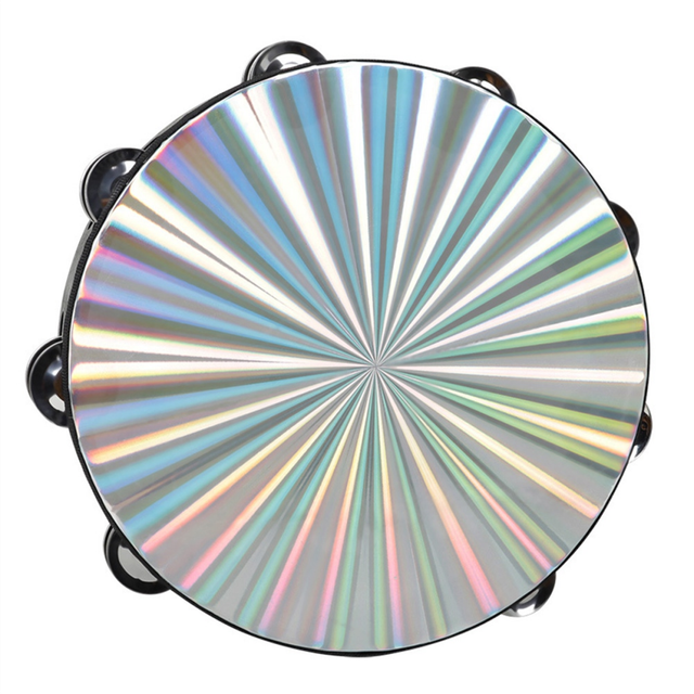 Laser 10 Inch Hand-Cranked Tambourine, Double Row Dance Orff Instrument Hand Drum