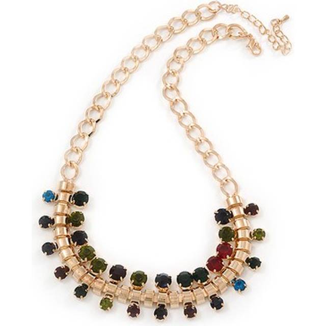 Statement multicoloured acrylic bead chunky chain necklace in gold tone - 40cm