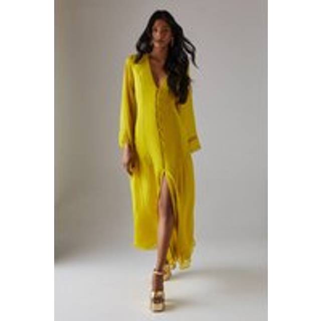 Womens Chiffon Bohemian Button Through Maxi Dress - Yellow - 8