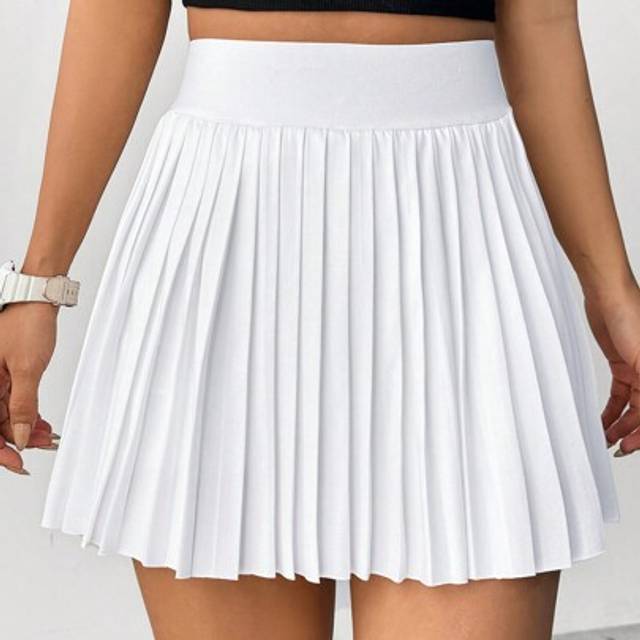 Flirla Women&#39;s Solid Color Pleated Skirt Mini Short Women Outfit