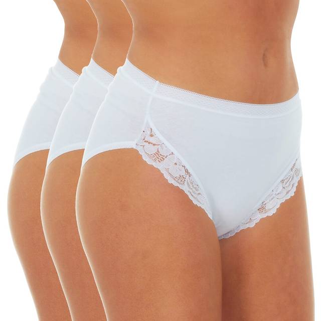 (White, 16) Metzuayn 3 Pack Ladies High Leg Briefs Cotton Knickers With Floral Lace Underwear Comfort Lingerie  Uk 12-24