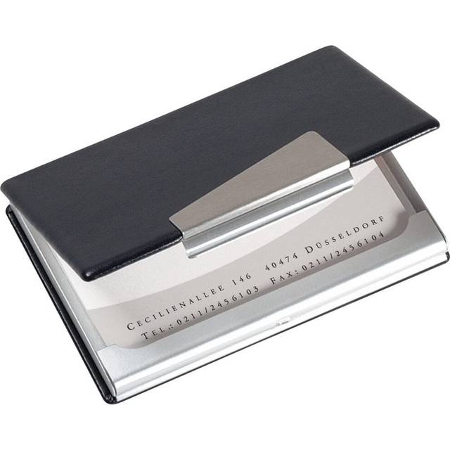 SIGEL VZ131 Business Card Case, aluminium / leather look, for up to 20 cards (max, 9 x 5,8 cm), black / silver