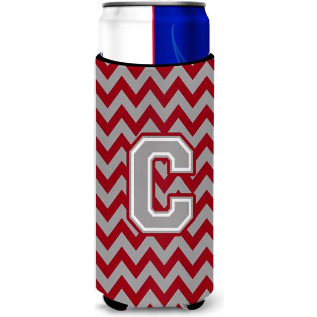 Letter C Chevron Crimson and Grey   Ultra Beverage Insulators for slim cans CJ1043-CMUK