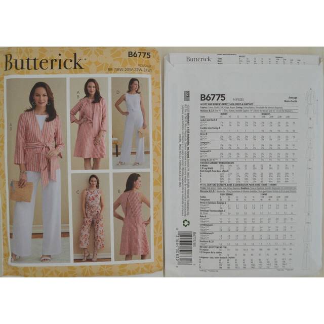 Butterick B6775B5 Misses' & Women's Jacket, SASH, Dress & Jumpsuit