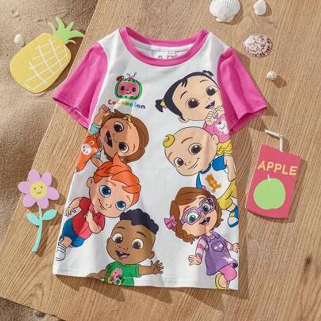 SHEIN Baby Girl Cute Watermelon Print White & Pink Casual Short Sleeve Dress