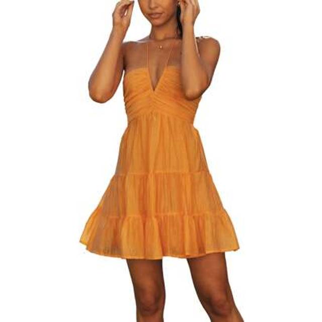 SHEIN Women&#39;s Summer Mini Dress Casual Sleeveless Halter Neck Flowy Tiered Dresses Cute Vacation