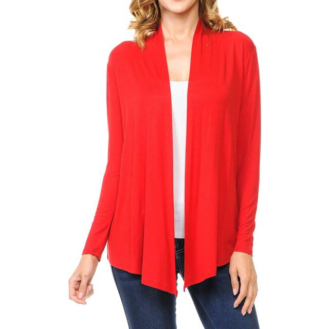 MINEFREE Women's Long Sleeve Open Front Drape Lightweight Knit Cardigan RED S
