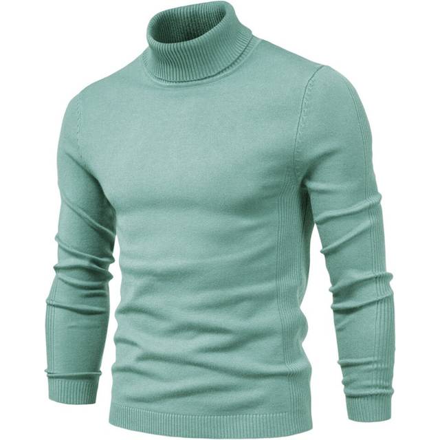 (light green, S) Men's Turtleneck Jumpers Ribbed High Roll Neck Sweater Business Casual Slim Fit Winter Warm Pullover Sweater