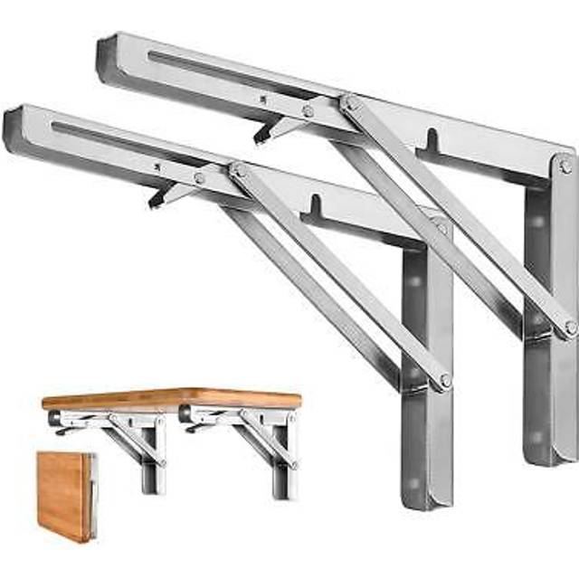 Folding Shelf Brackets - Heavy Duty Stainless Steel Collapsible Shelf Bracket for Bench Table  Space Saving DIY Bracket  Max Load: 550lb Long:10  2 PC