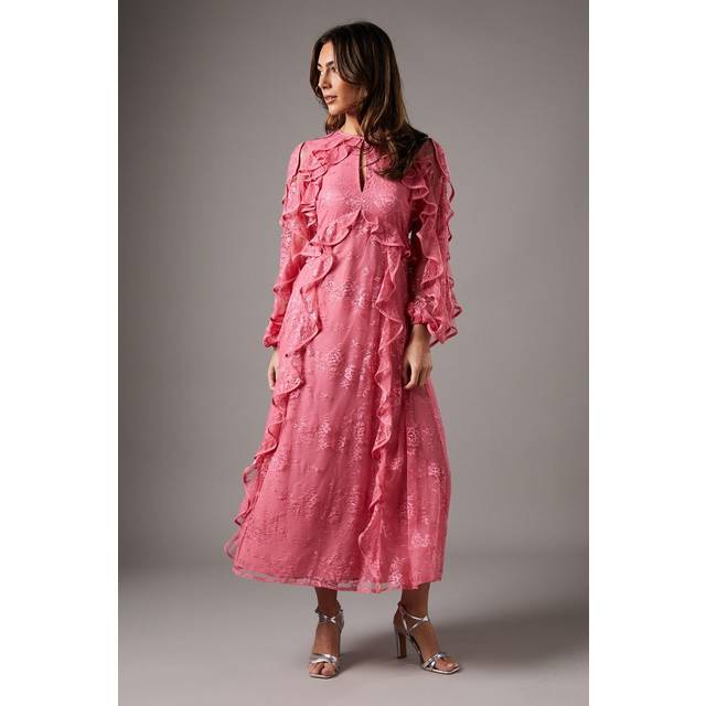 Lace Ruffle Dress - Pink - 8