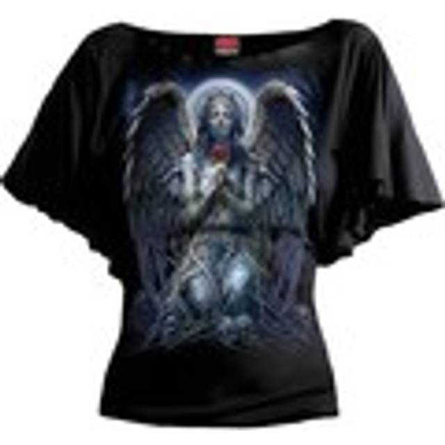 (3XL, Black) Spiral Direct Womens/Ladies Grieving Angel Boat Neck Batwing T-Shirt