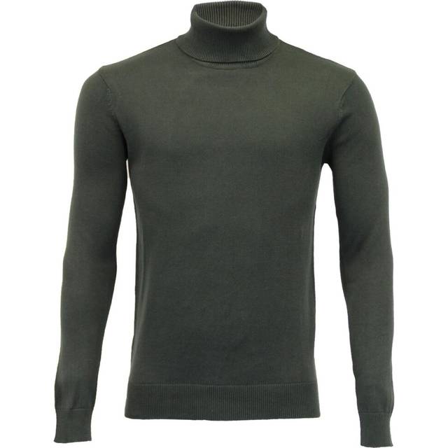 (Khaki, L (Chest Size 40 in - 42 in)) Mens Turtle Roll Neck Jumper Brave Soul Knitted Long Sleeve Pullover Sweater