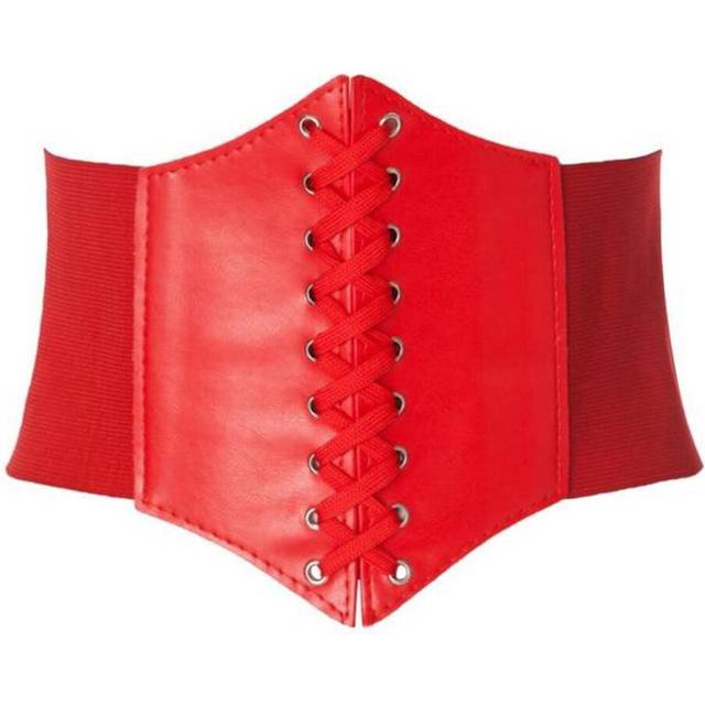 (red, One Size) Women Ultra Super Wide Belt PU Elastic Corset Belt Fashion Wide Waist Belt Ladies Clothing Female