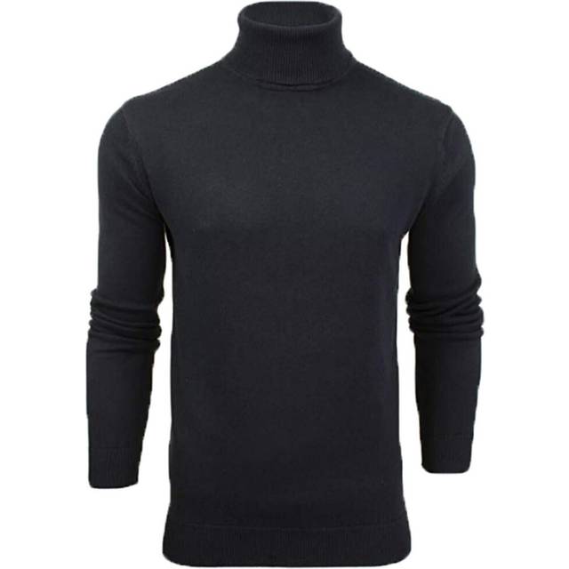 (Mid Navy, M (Chest Size 38 in - 40 in)) Mens Turtle Roll Neck Jumper Brave Soul Knitted Long Sleeve Pullover Sweater