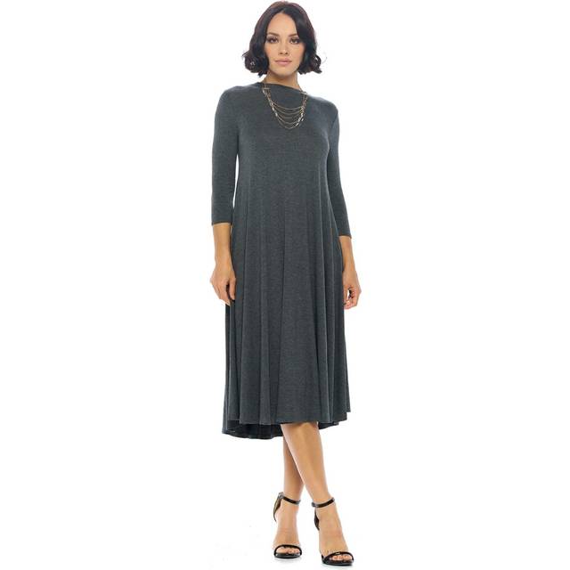 iconic luxe Women's A-Line Swing Trapeze Midi Dress Large Charcoal