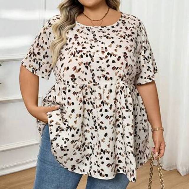 SHEIN Plus Size Women Leopard Print Casual Loose Blouse, Suitable For Summer, Beach Vacation