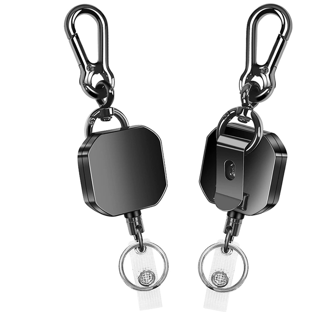 2 Pack Retractable Keychain, Heavy Duty Metal ID Badge Holder Key Reel, Carabiner Keychain with Belt Clip